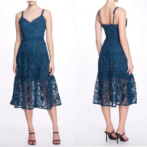 Marchesa Notte Floral Lace Dress 3d Guipure Midi in Jewel Tone Peak Size 6